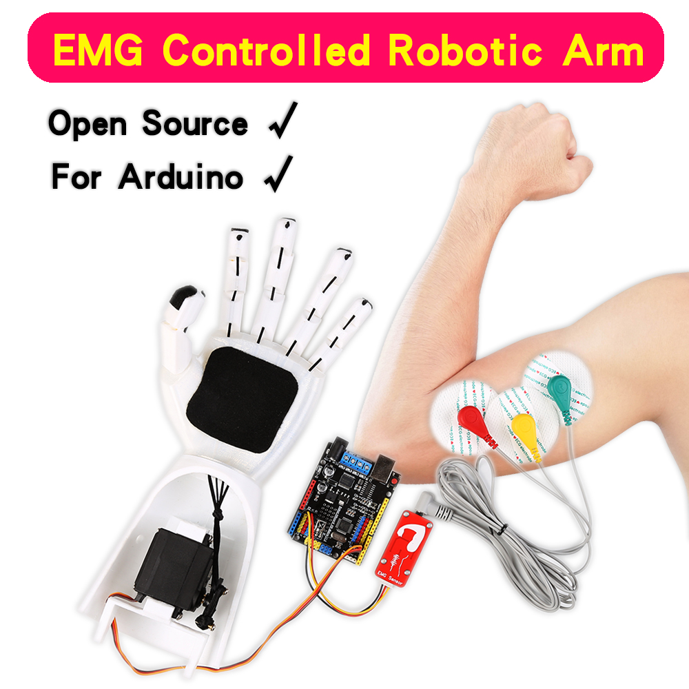 Robot Arm Kit - เซ็นเซอร์ EMG แขนหุ่นยนต์เซ็นเซอร์สัญญาณกล้ามเนื้อไฟฟ้าโครงการอาร์ดูอิโนแบบโอเพนซอร์ส