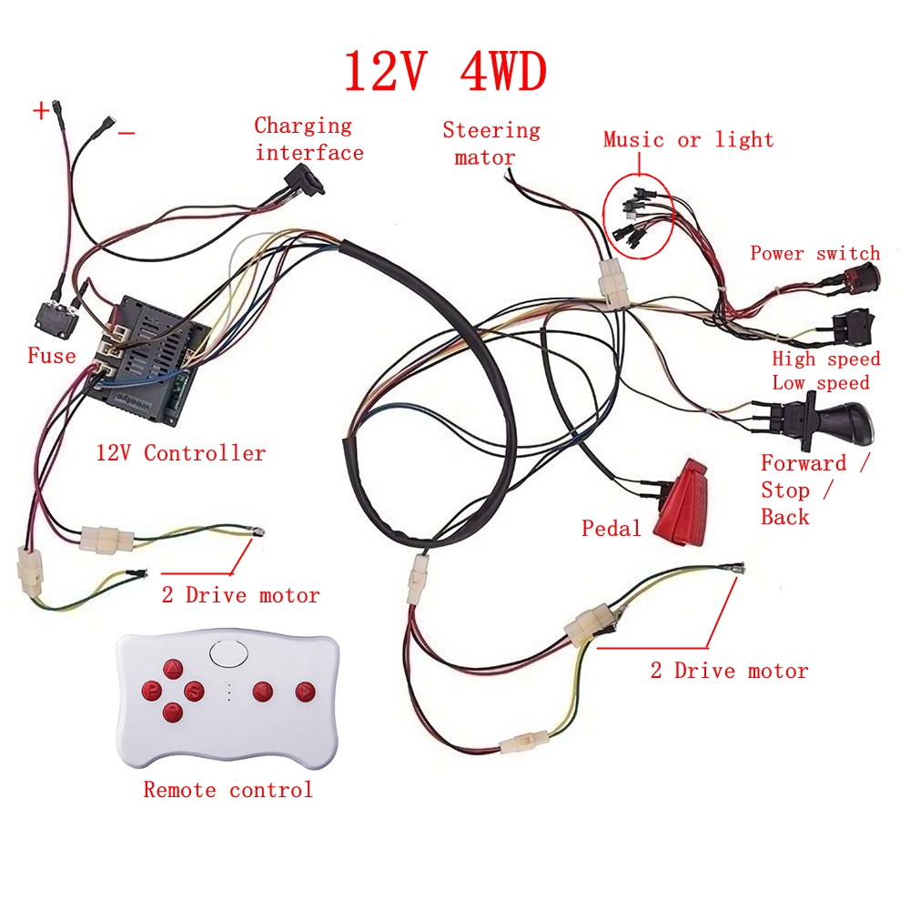 Robot Car Kit - เด็กไฟฟ้ารถ DIY ดัดแปลงสายไฟและชุดสวิทช์ 12V 4WD คอนโทรลเลอร์