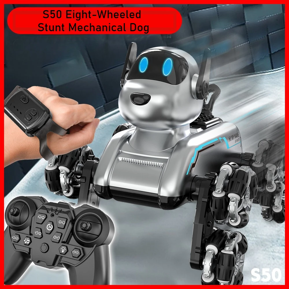 Robot Remote Control - หุ่นยนต์สุนัขอัจฉริยะ S50 ควบคุมด้วยท่าทาง เปลี่ยนรูปทรงได้ รถของเล่นสตั๊นท์แปดล้อ ควบคุมด้วยรีโมทคอนโทรล