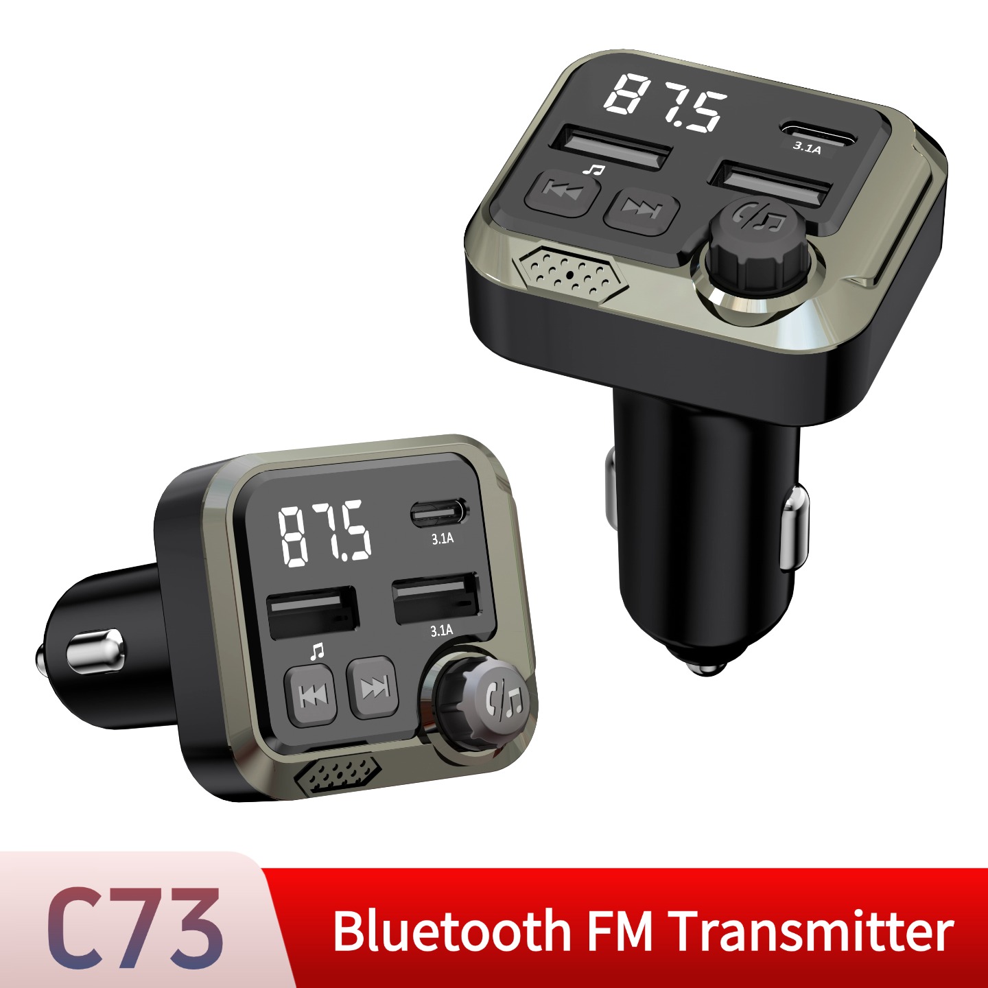 Robot Bluetooth Car - เครื่องส่งสัญญาณบลูทูธในรถยนต์ ชุดแฮนด์ฟรีในรถยนต์ เครื่องเล่นเพลง MP3 พร้อมช่องเสียบ USB