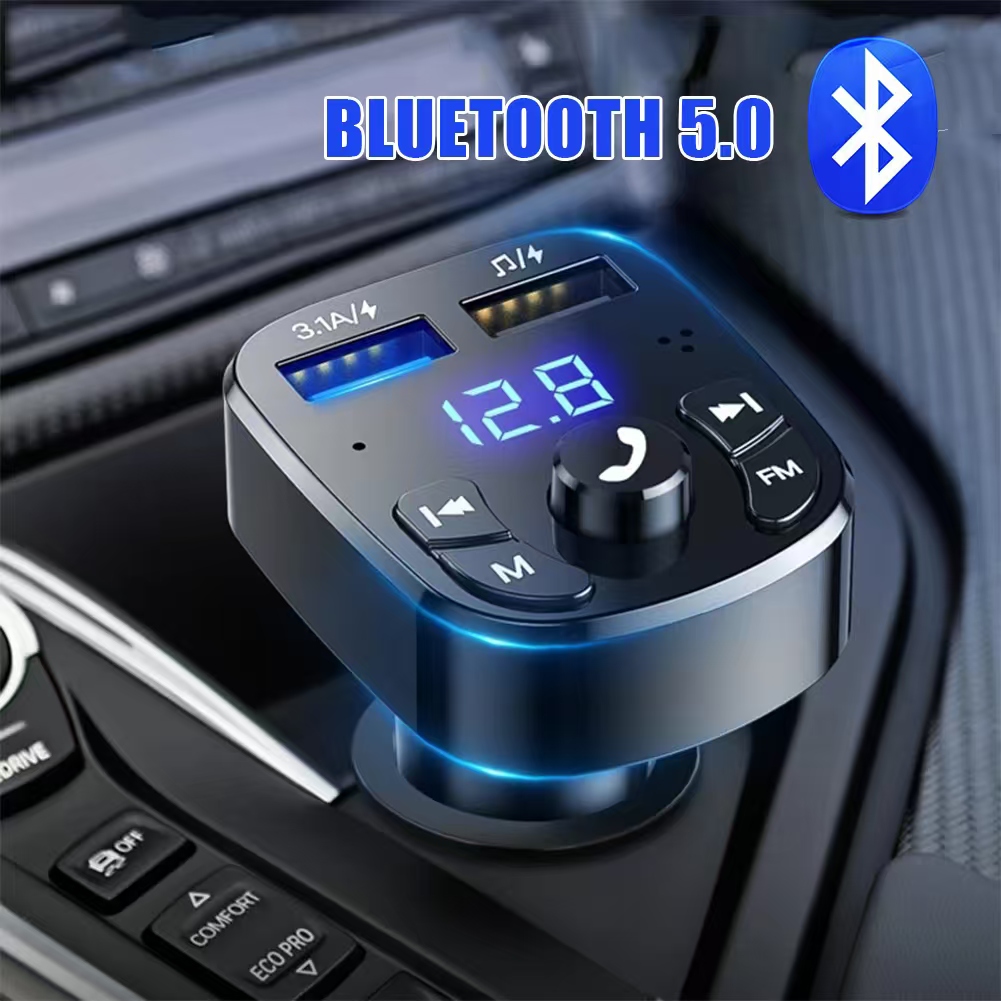 Robot Bluetooth Car - รถแฮนด์ฟรีบลูทูธ 5.0 เครื่องส่งสัญญาณ FM ชาร์จเร็วชุดอุปกรณ์ติดรถยนต์ MP3
